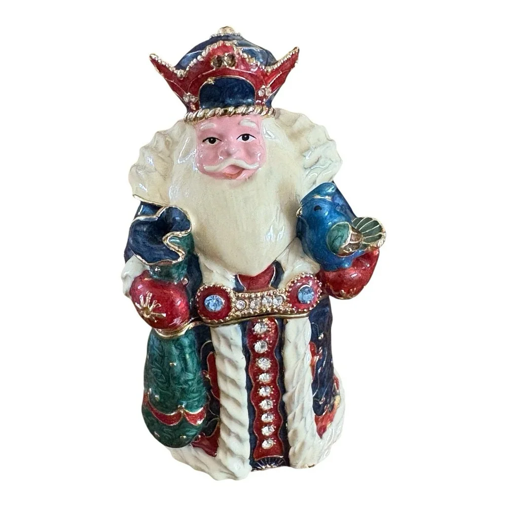 Santa Clause Trinket Box‎ Enamel With Swarovski Crystals Multicolor Jeweled